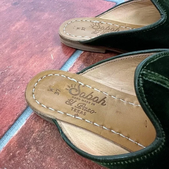 Sabah House Green Velvet Palazzo Slippers Size 37 - Picture 8 of 13
